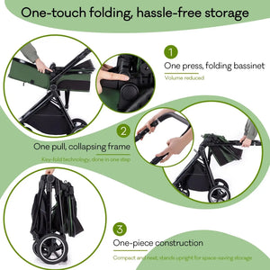 Movebaby™ 3-in-1 Kinderwagen Set met ISOFIX Base – Compact Opvouwbaar met Autostoel – Geschikt vanaf Geboorte Movebaby