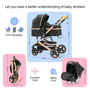 Movebaby™ 3-in-1 Kinderwagen met Autostoel – Luxe Uitvoering | Inclusief 9 Accessoires Movebaby