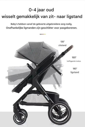 Movebaby™ Luxe 3-in-1 Kinderwagen – Compleet met Accessoires | Verstelbaar, Inklapbaar & Geschikt vanaf Geboorte Movebaby