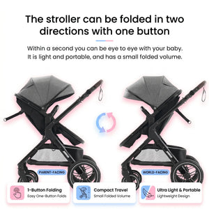 Movebaby™ Luxe 3-in-1 Kinderwagen – Omkeerbaar & Compleet | 9 Accessoires Inbegrepen Movebaby