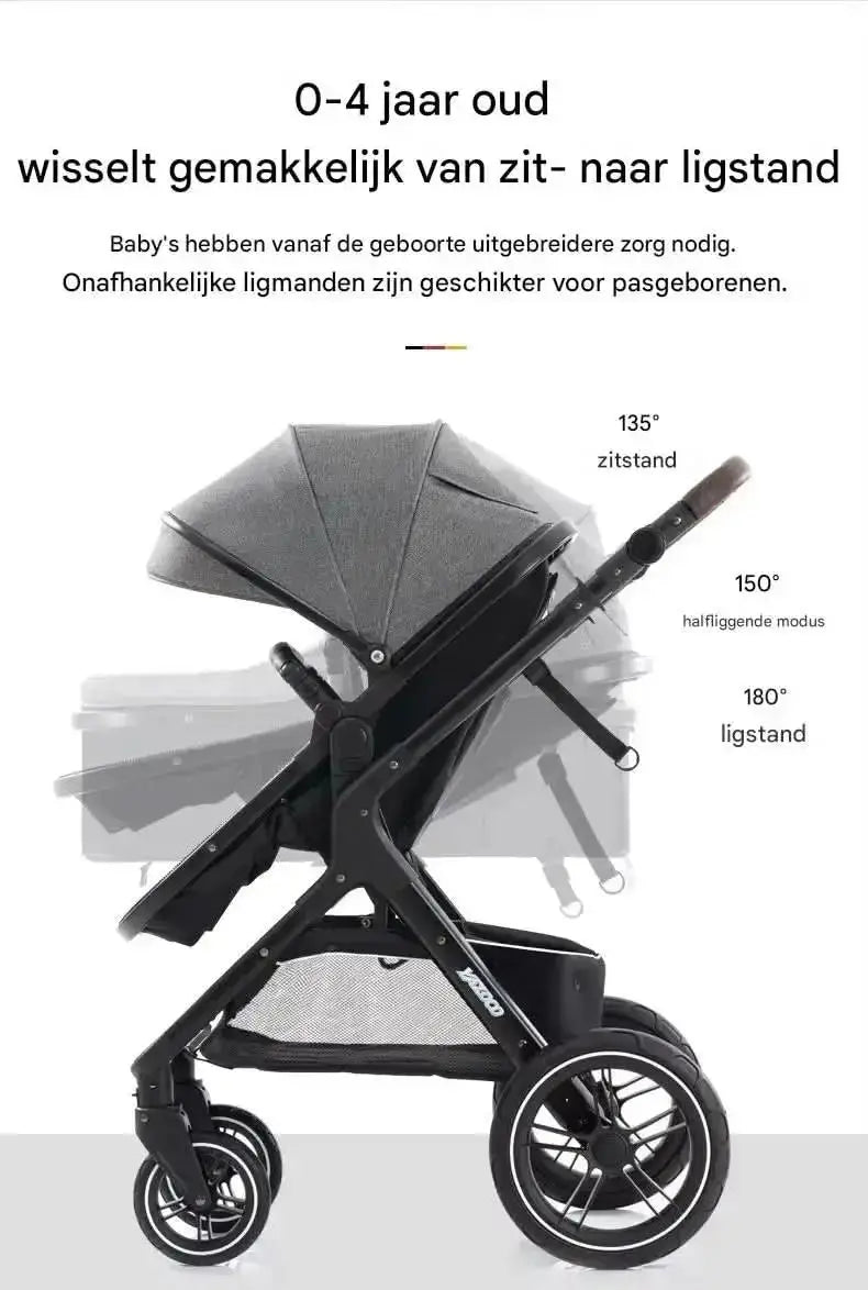 Movebaby™ Luxe 3-in-1 Kinderwagen – Compleet met Accessoires | Verstelbaar, Inklapbaar &amp; Geschikt vanaf Geboorte Movebaby